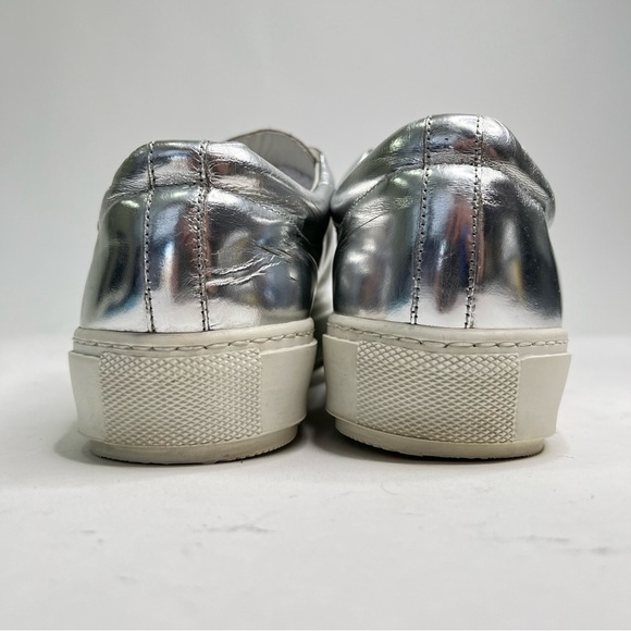 ACNE STUDIOS Adriana Silver Metallic Calf Leather Emotion Plate Face Sneakers - Picture 4 of 14